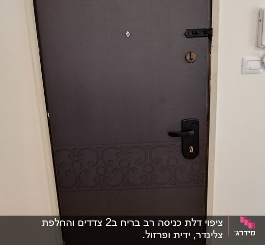דלת מתכת עם עיטור דקורטיבי ומנעול